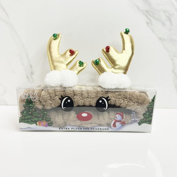 NEW Spa Bunny Extra Plush Spa Reindeer Headband Jingle - Gold - Picture 1 of 4
